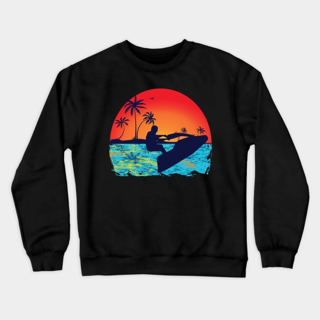 Jet Ski Sunset Palm Design Crewneck Sweatshirt by echopark12